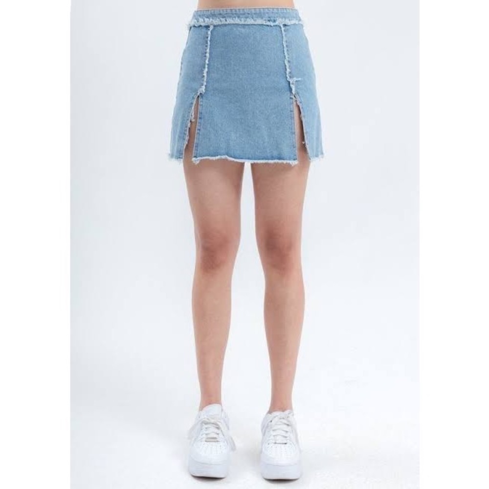 Danielle Guizio Distressed Denim Mini Skirt